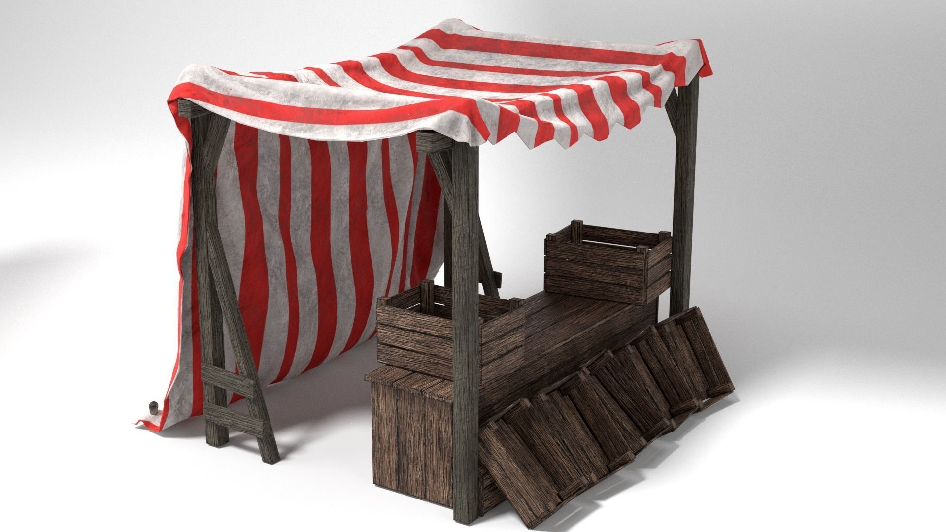 Medieval Market Stall Tent Set Collection 3D Model with Crates Low-poly 3D model_11