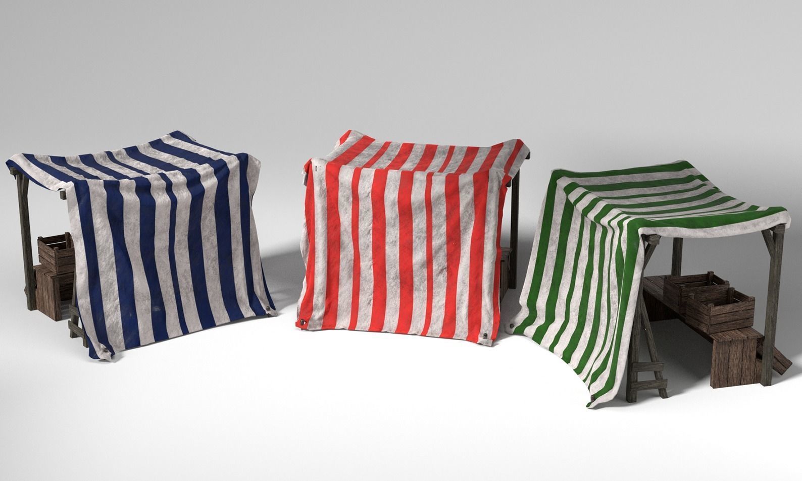 Medieval Market Stall Tent Set Collection 3D Model with Crates Low-poly 3D model_8