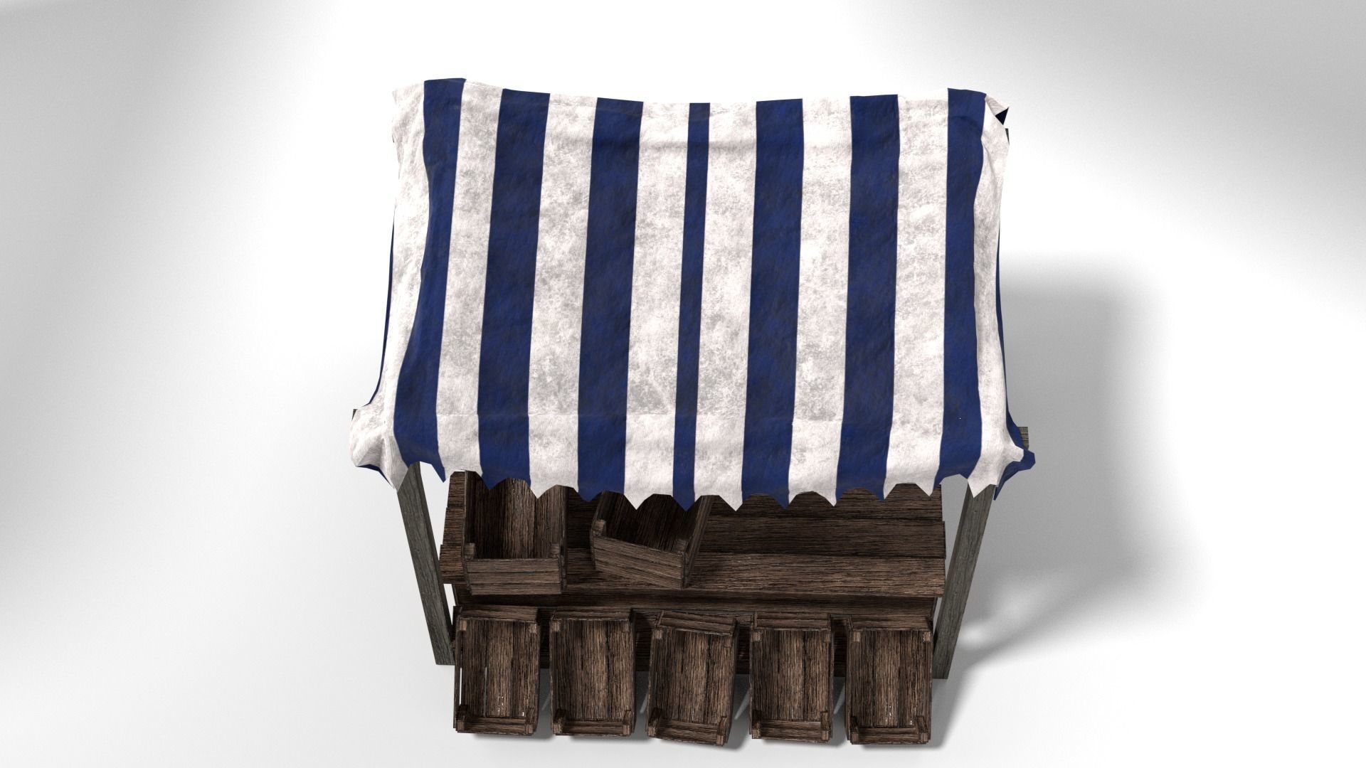 Medieval Market Stall Tent Set Collection 3D Model with Crates Low-poly 3D model_17