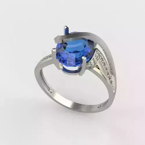 Women Ring with gem and diamonds 3dm stl 3D print model