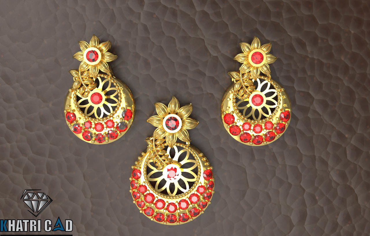 Flower Pendant with gemstones 3D print model_3