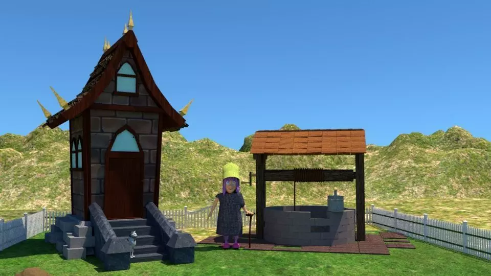 House in the village Low-poly 3D model_0