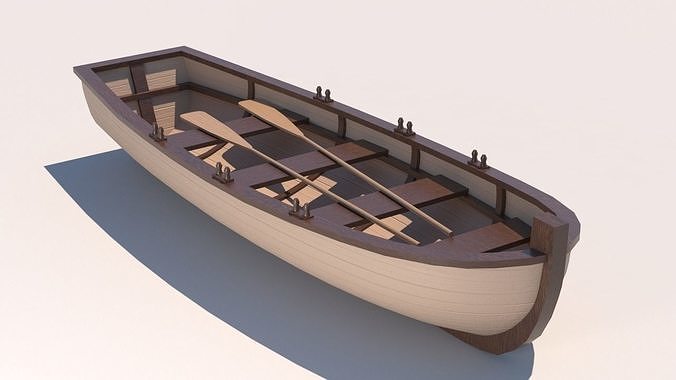 Low-poly row-boat wooden boat Low-poly 3D model