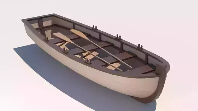 Low-poly row-boat wooden boat Low-poly 3D model