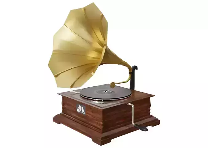 Gramophone golden Low-poly 3D model