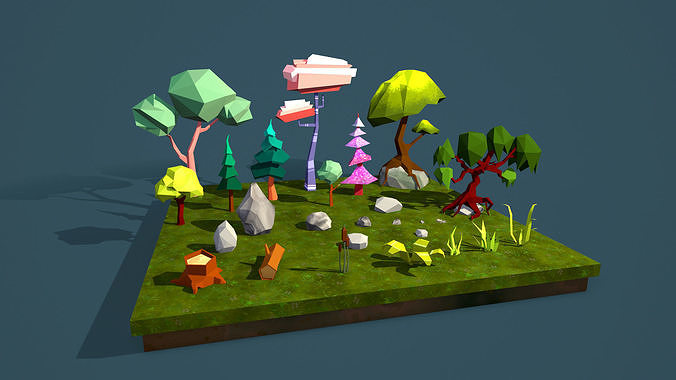 Lowpoly forest game asset Low-poly 3D model