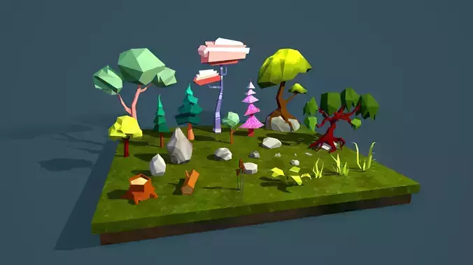 Lowpoly forest game asset Low-poly 3D model