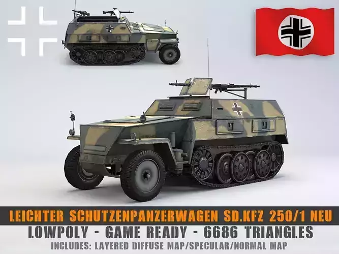 Low Poly Schutzenpanzerwagen SdKfz 250 1 Neu Low-poly 3D model