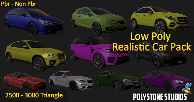 Low Poly Realistic Car Pack Low-poly 3D model