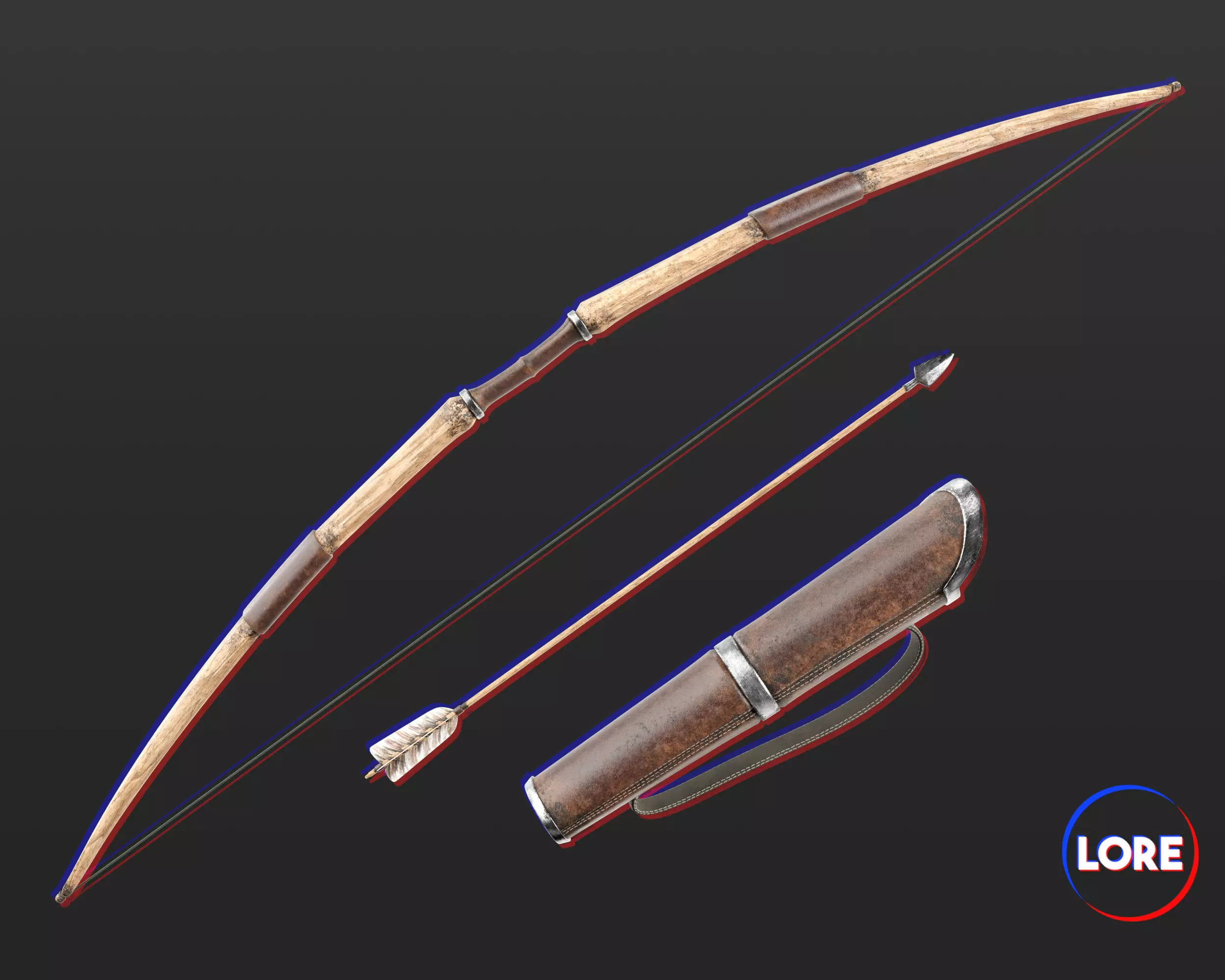 Medieval Knightly Weapon Bow and Arrow Low-poly 3D model_0
