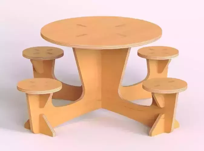  Fun Table With 4 Attached Stools Kids CNC Furniture Project