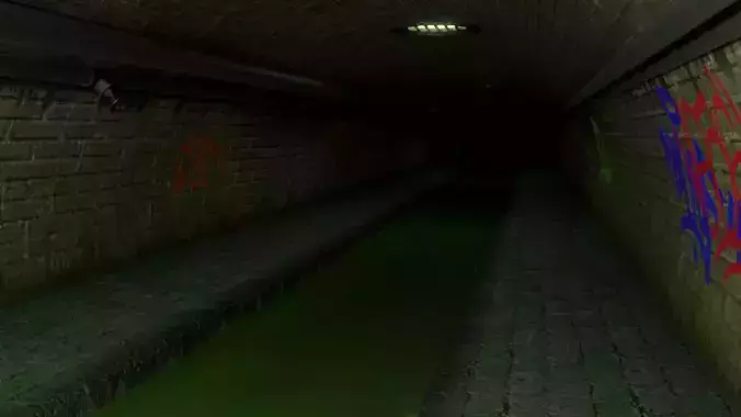 SewerTunnel tunnel with graffiti in it