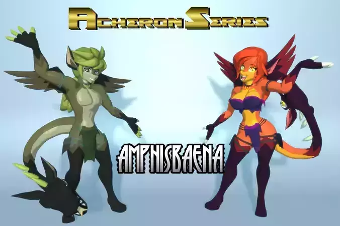 Acheron Amphisbaena Nude Low-poly 3D model