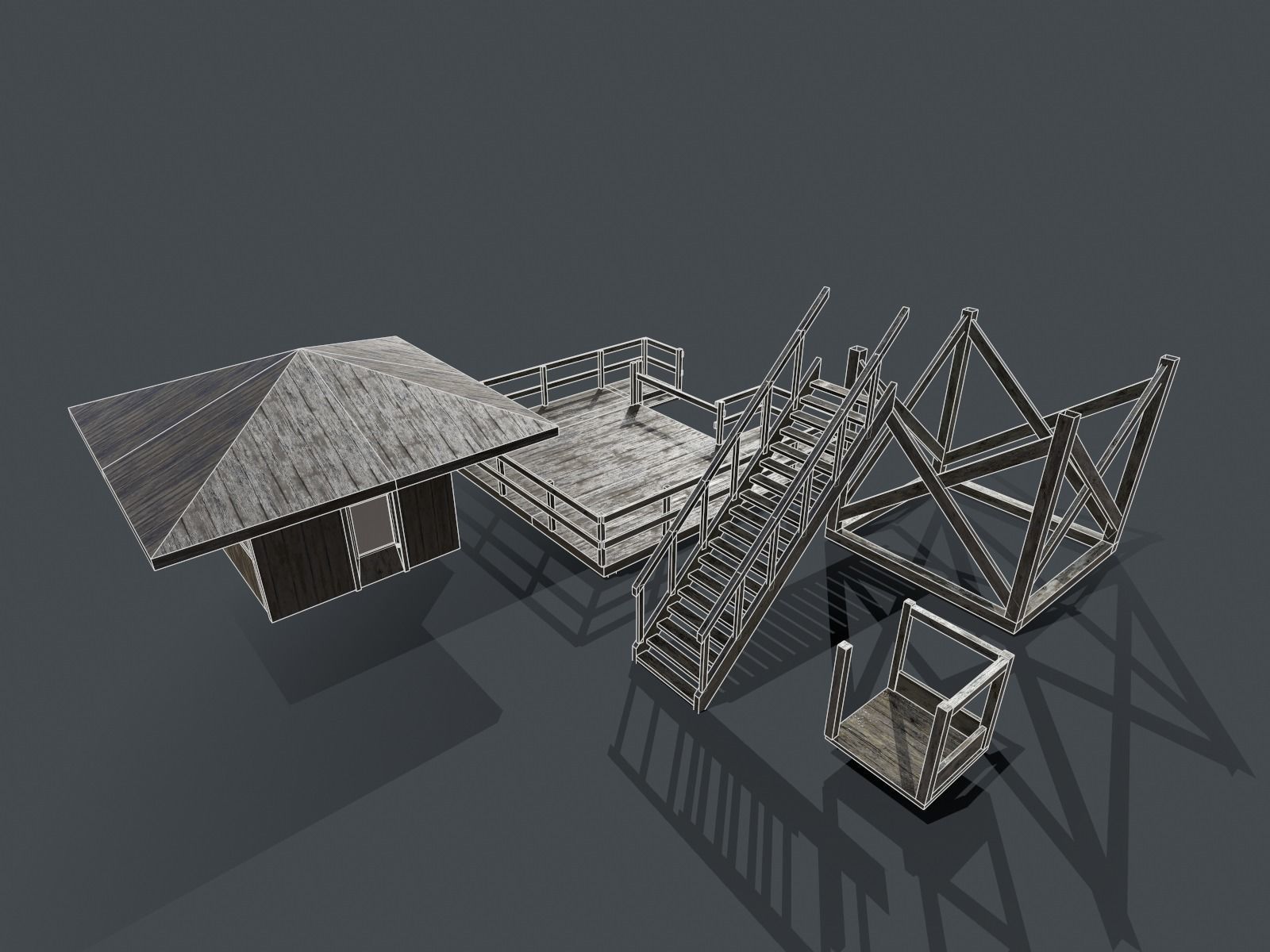 Modular Fire lookout tower PBR Low-poly 3D model_18