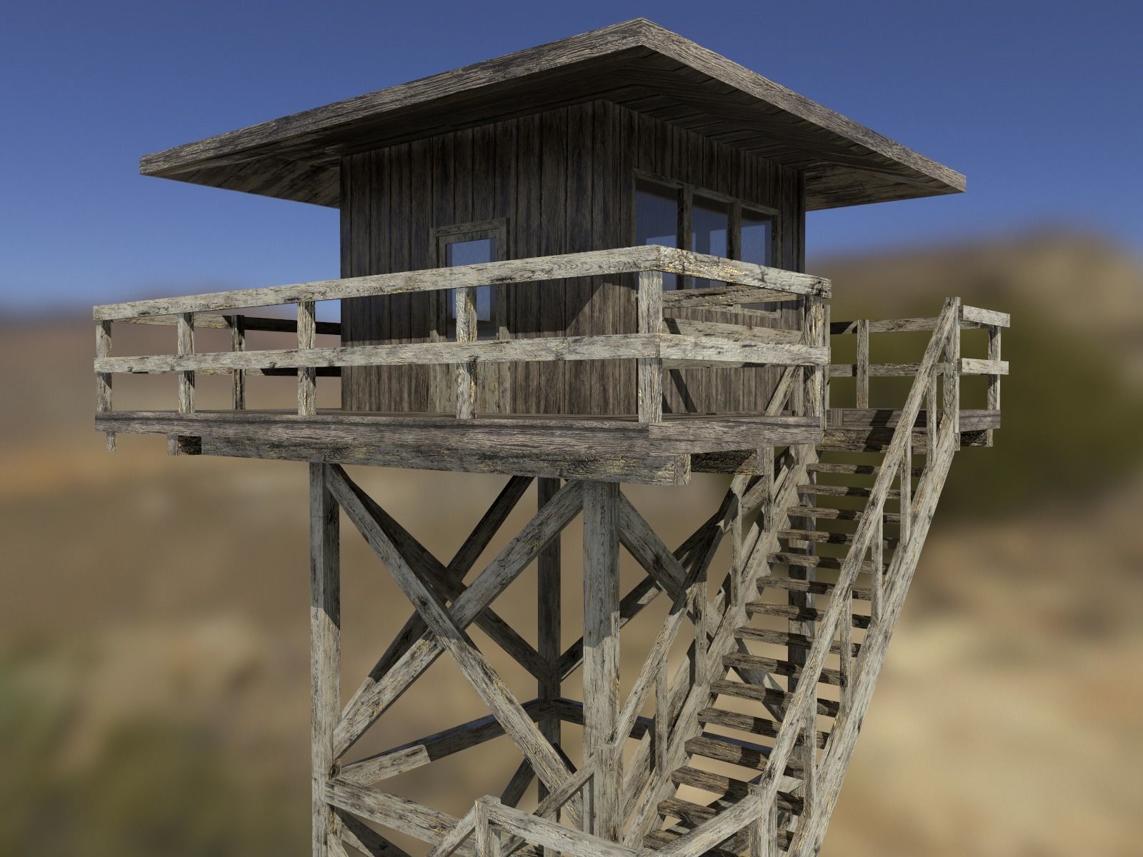 Modular Fire lookout tower PBR Low-poly 3D model_8