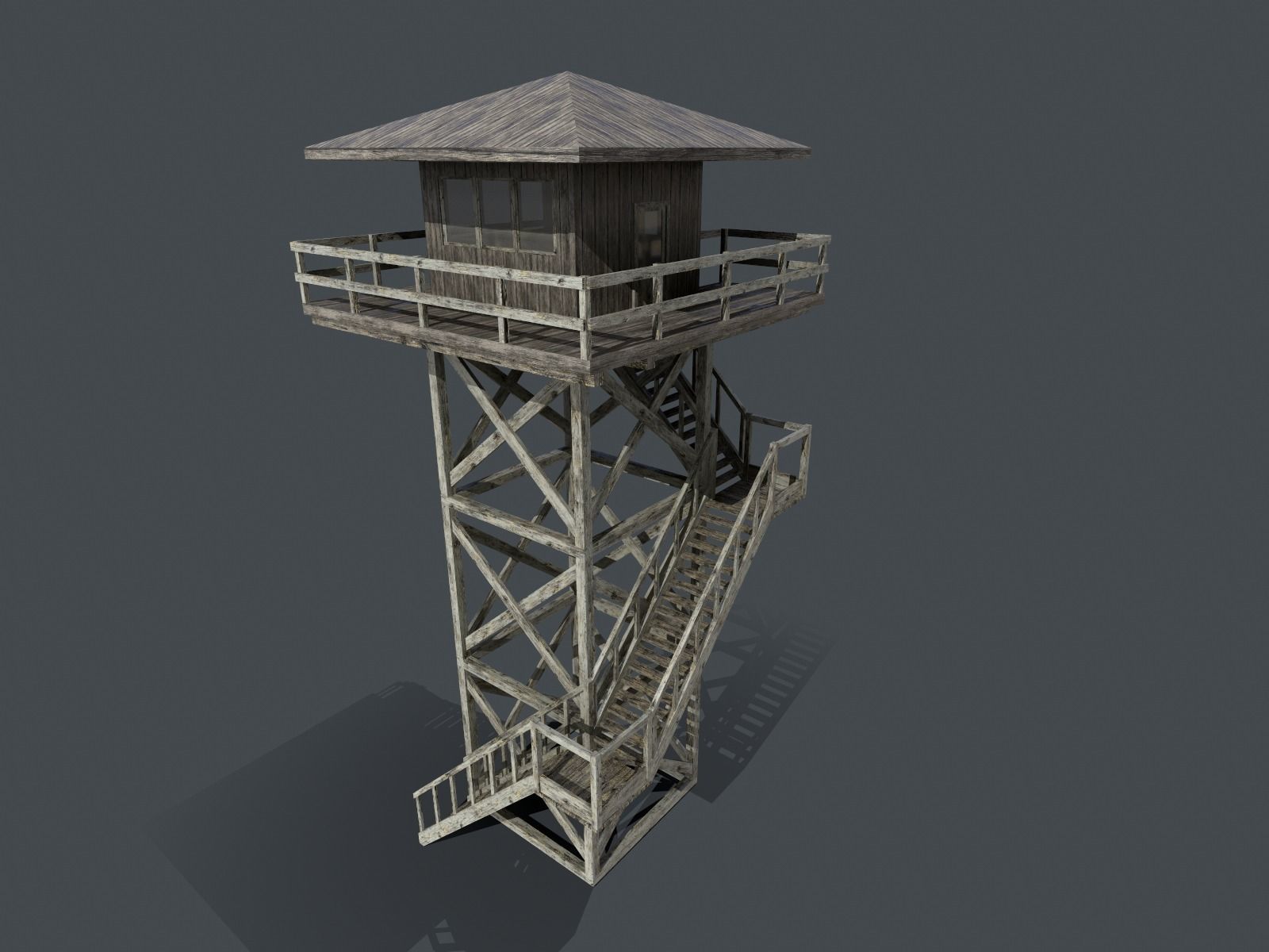 Modular Fire lookout tower PBR Low-poly 3D model_10
