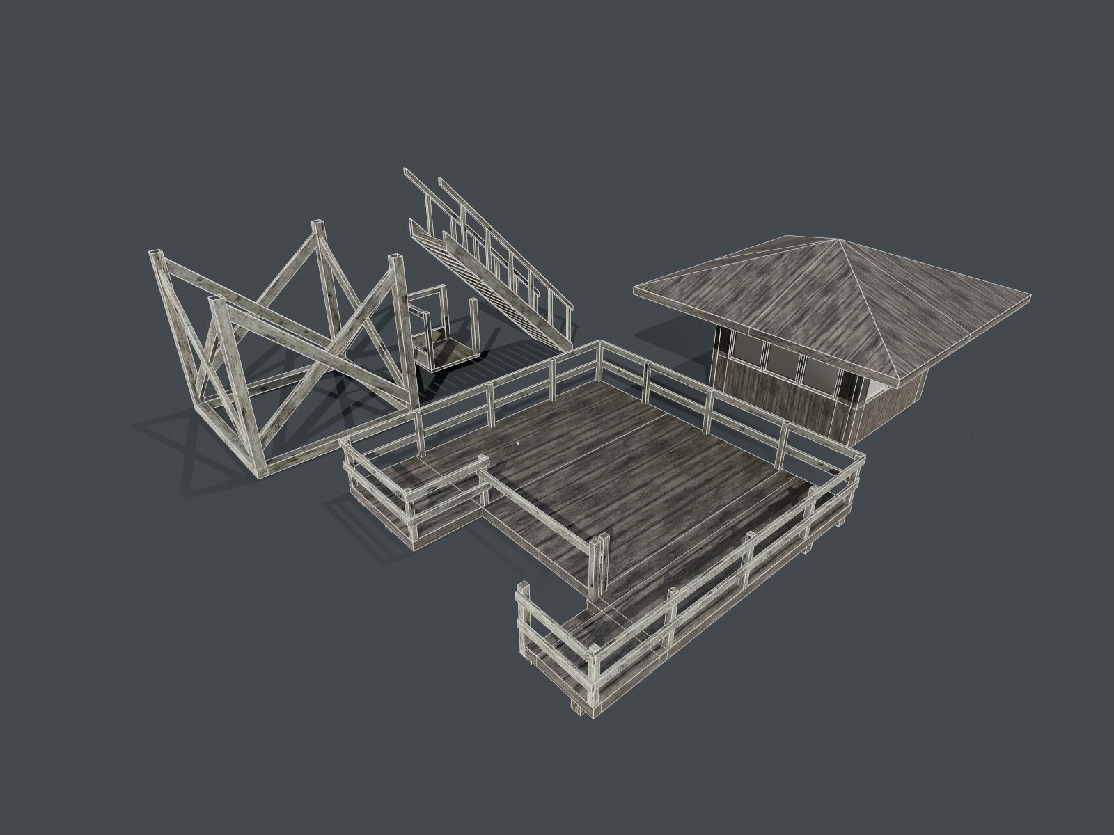 Modular Fire lookout tower PBR Low-poly 3D model_17