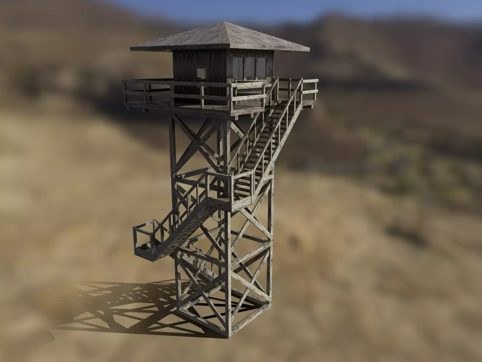 Modular Fire lookout tower PBR Low-poly 3D model_0