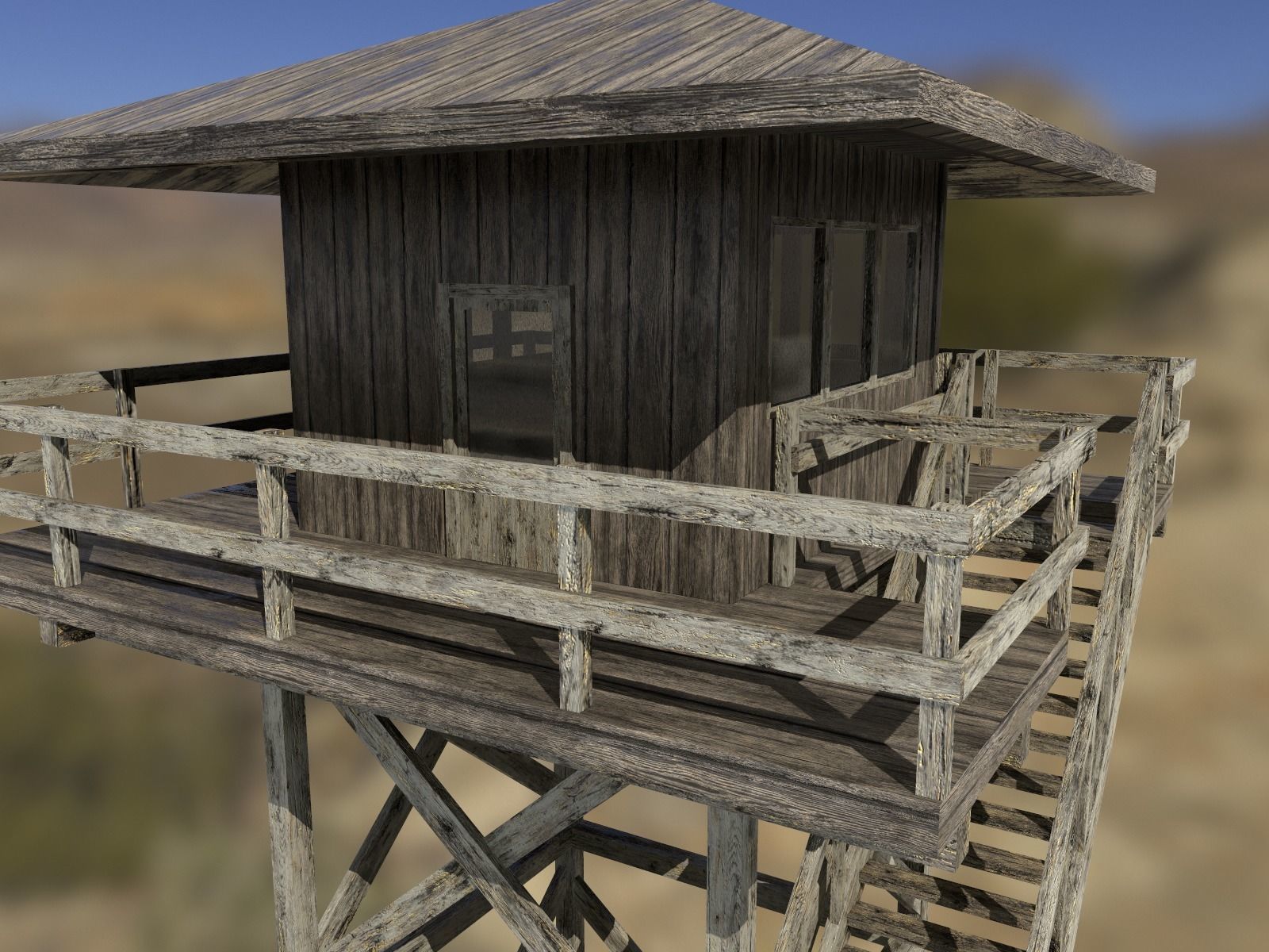 Modular Fire lookout tower PBR Low-poly 3D model_7