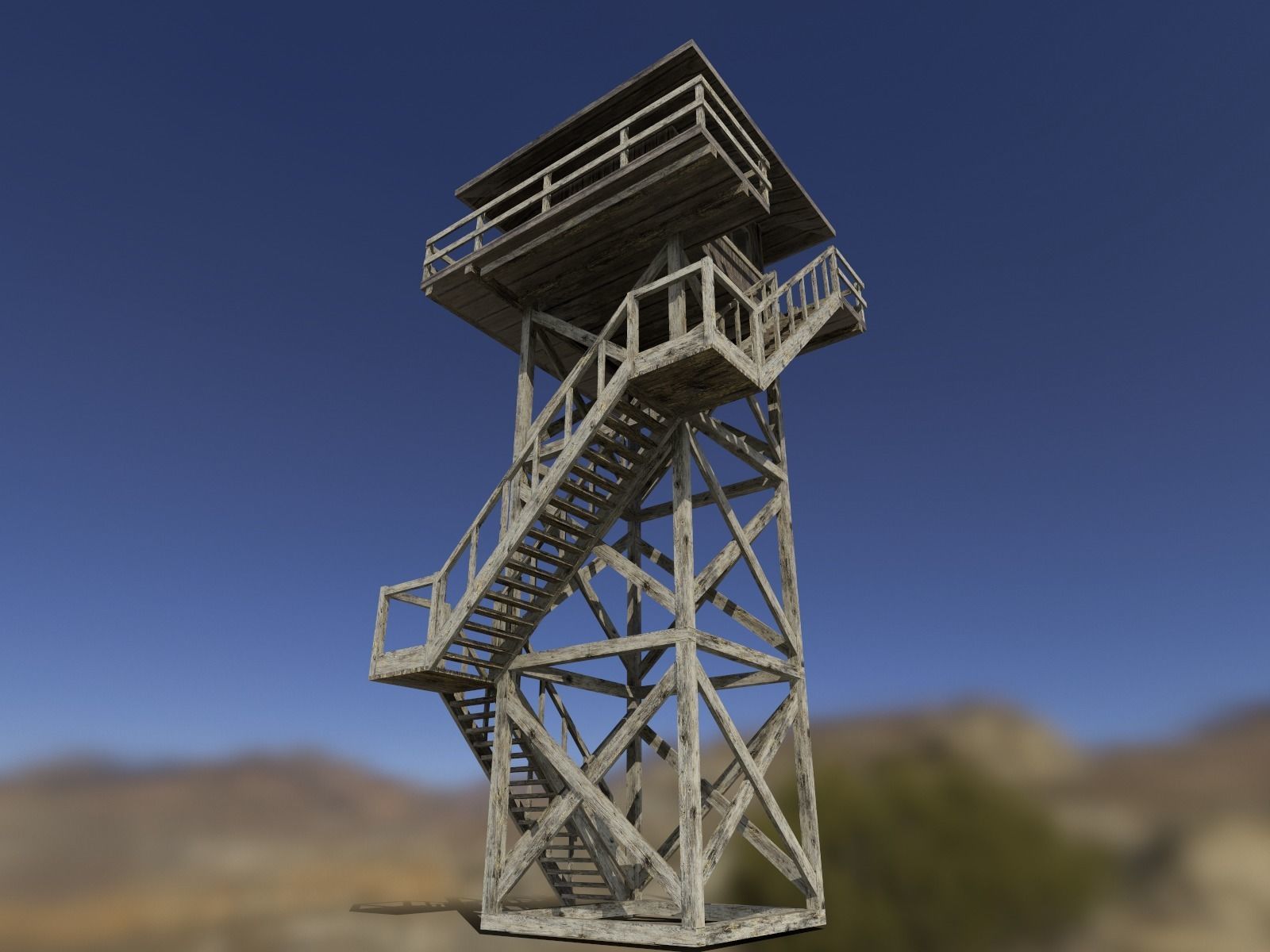 Modular Fire lookout tower PBR Low-poly 3D model_2