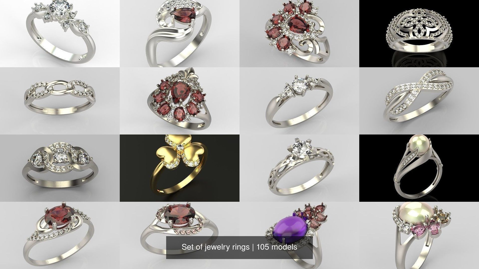 105 women  jewelry rings 3dm stl 3D print model 3D Model Collection_31