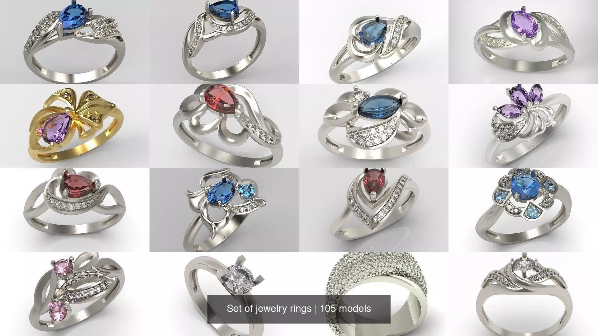 105 women  jewelry rings 3dm stl 3D print model 3D Model Collection_0