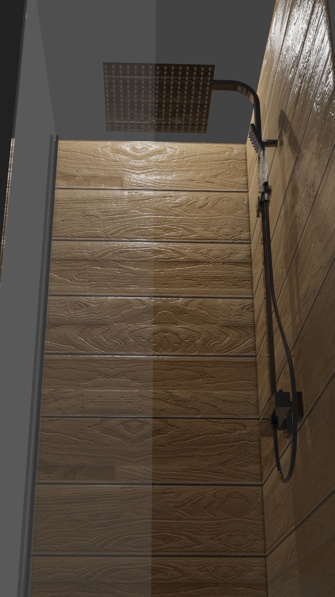 Shower wooden enclosure 3D model_3