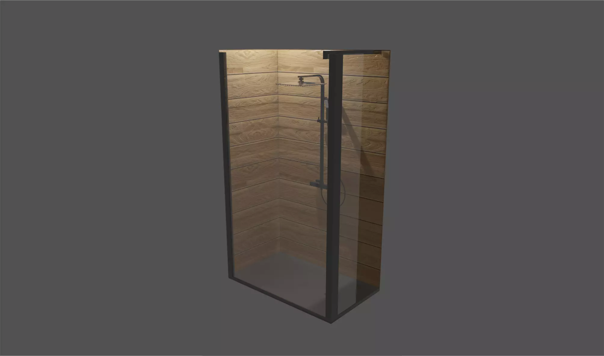 Shower wooden enclosure 3D model_0