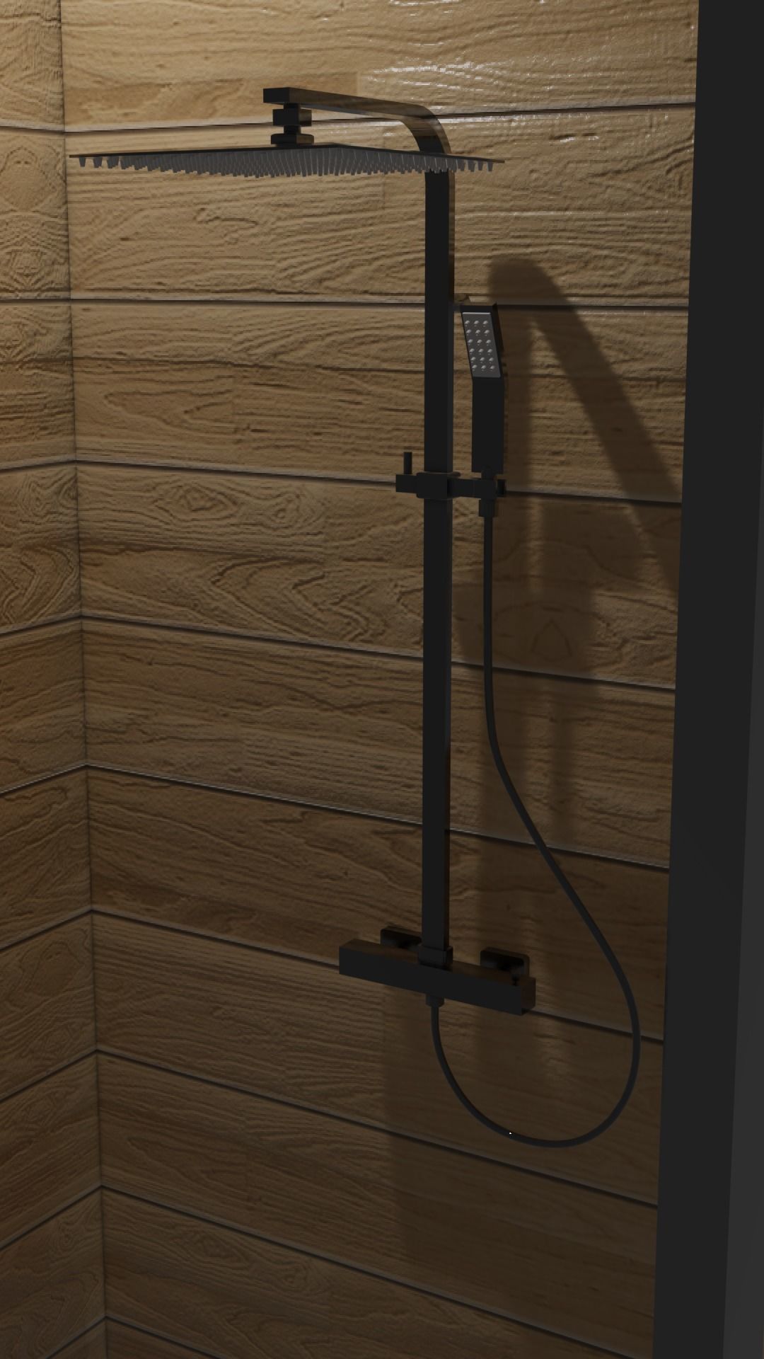 Shower wooden enclosure 3D model_2