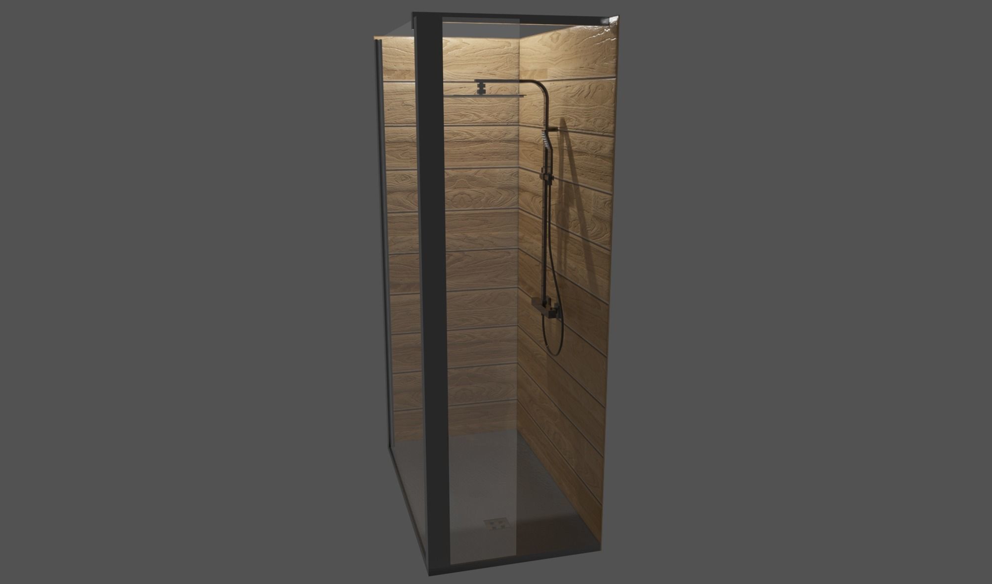 Shower wooden enclosure 3D model_1