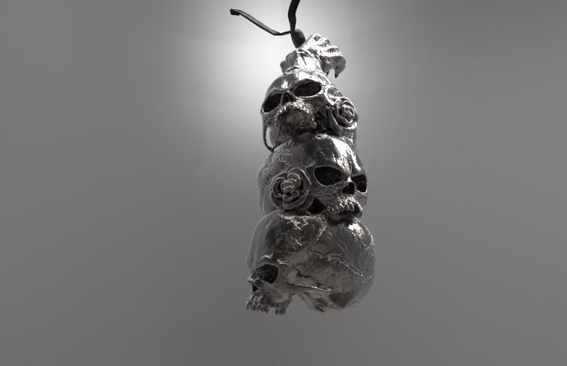 Skull pyramide pendant Detailed with Hand and Roses 3D print model_3