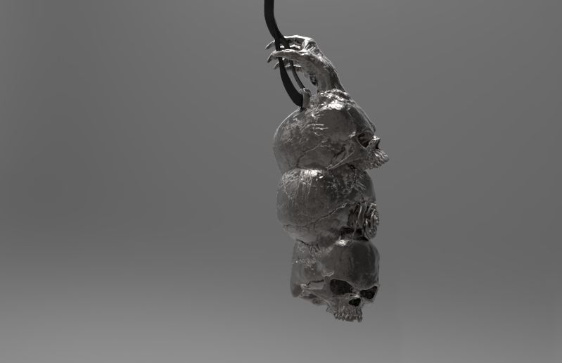Skull pyramide pendant Detailed with Hand and Roses 3D print model_1