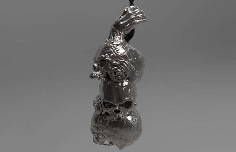 Skull pyramide pendant Detailed with Hand and Roses 3D print model_6