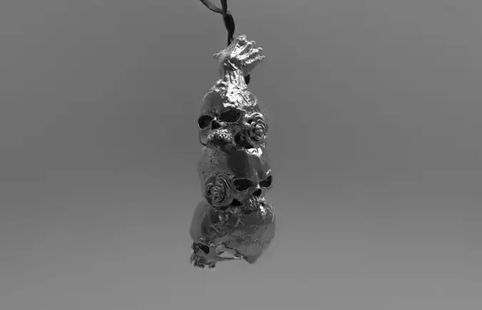Skull pyramide pendant Detailed with Hand and Roses 3D print model