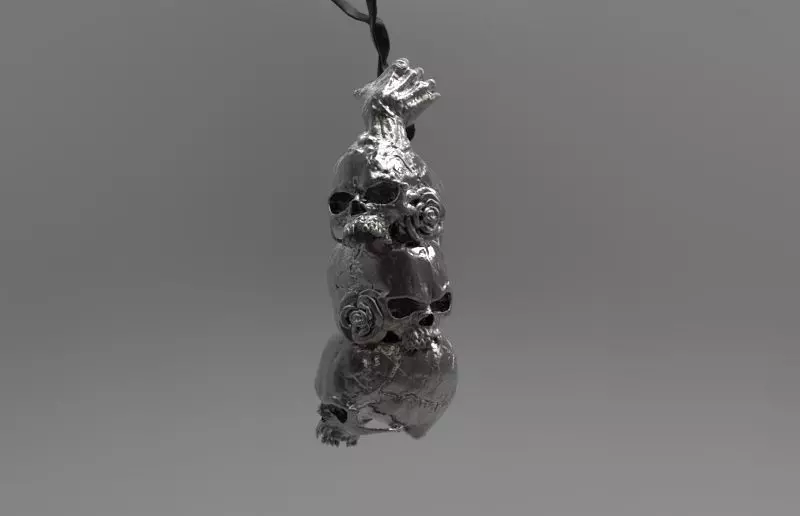 Skull pyramide pendant Detailed with Hand and Roses 3D print model_0