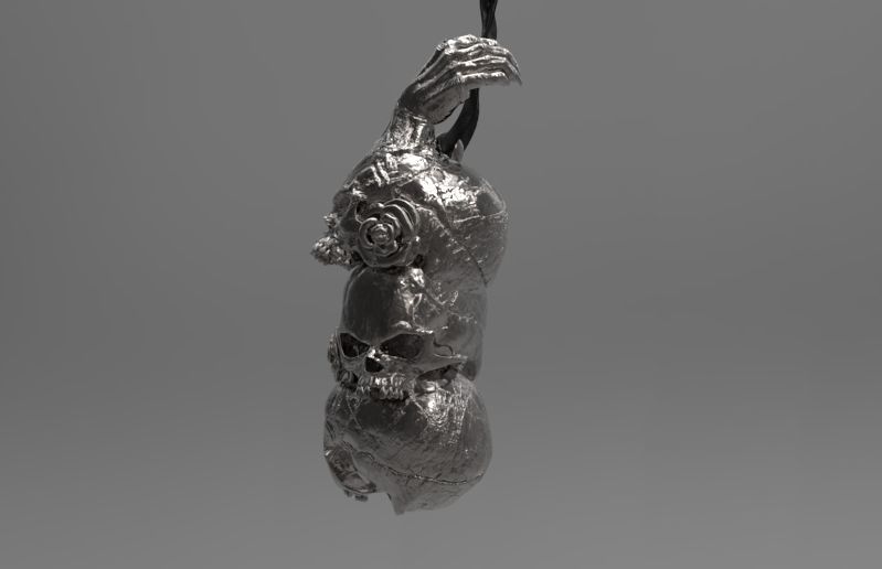 Skull pyramide pendant Detailed with Hand and Roses 3D print model_2