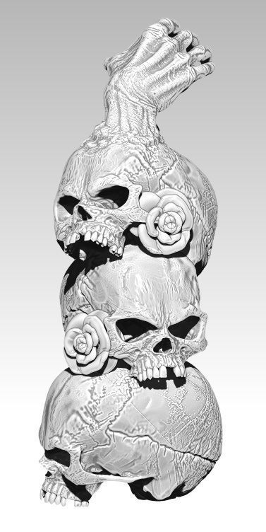 Skull pyramide pendant Detailed with Hand and Roses 3D print model_7