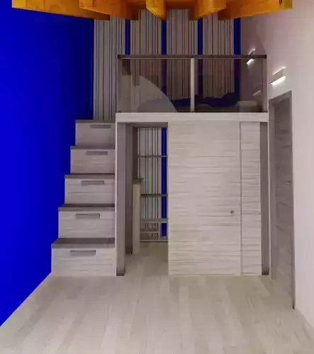 bedroom with stairs and walls