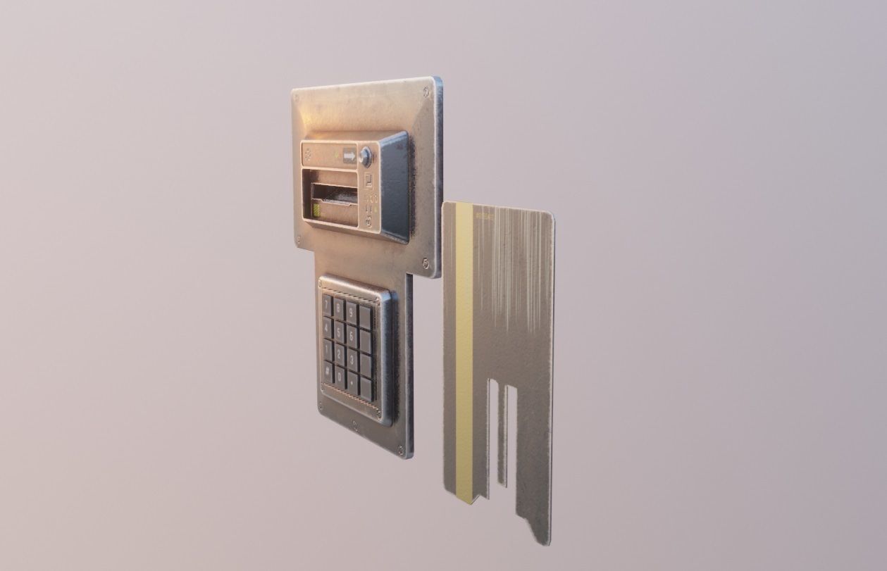 Door electric lock keypad and card reader Low-poly 3D model_1