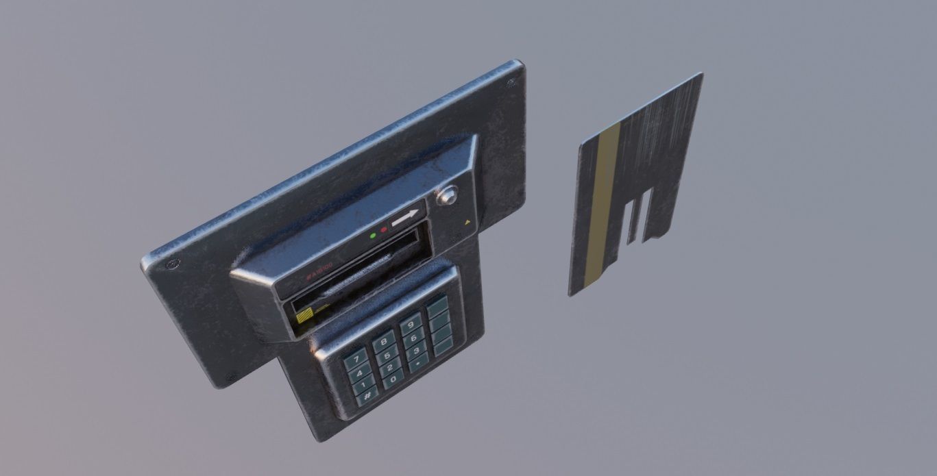 Door electric lock keypad and card reader Low-poly 3D model_3