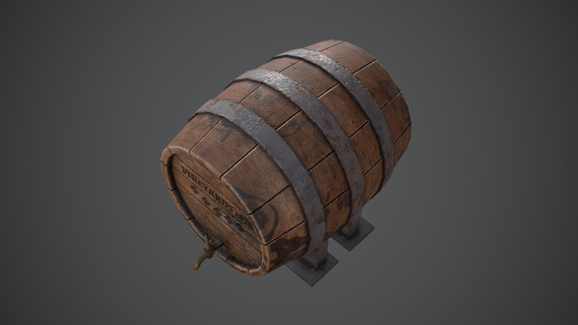 BARREL OLD Game Ready PBR Low-poly 3D model_6