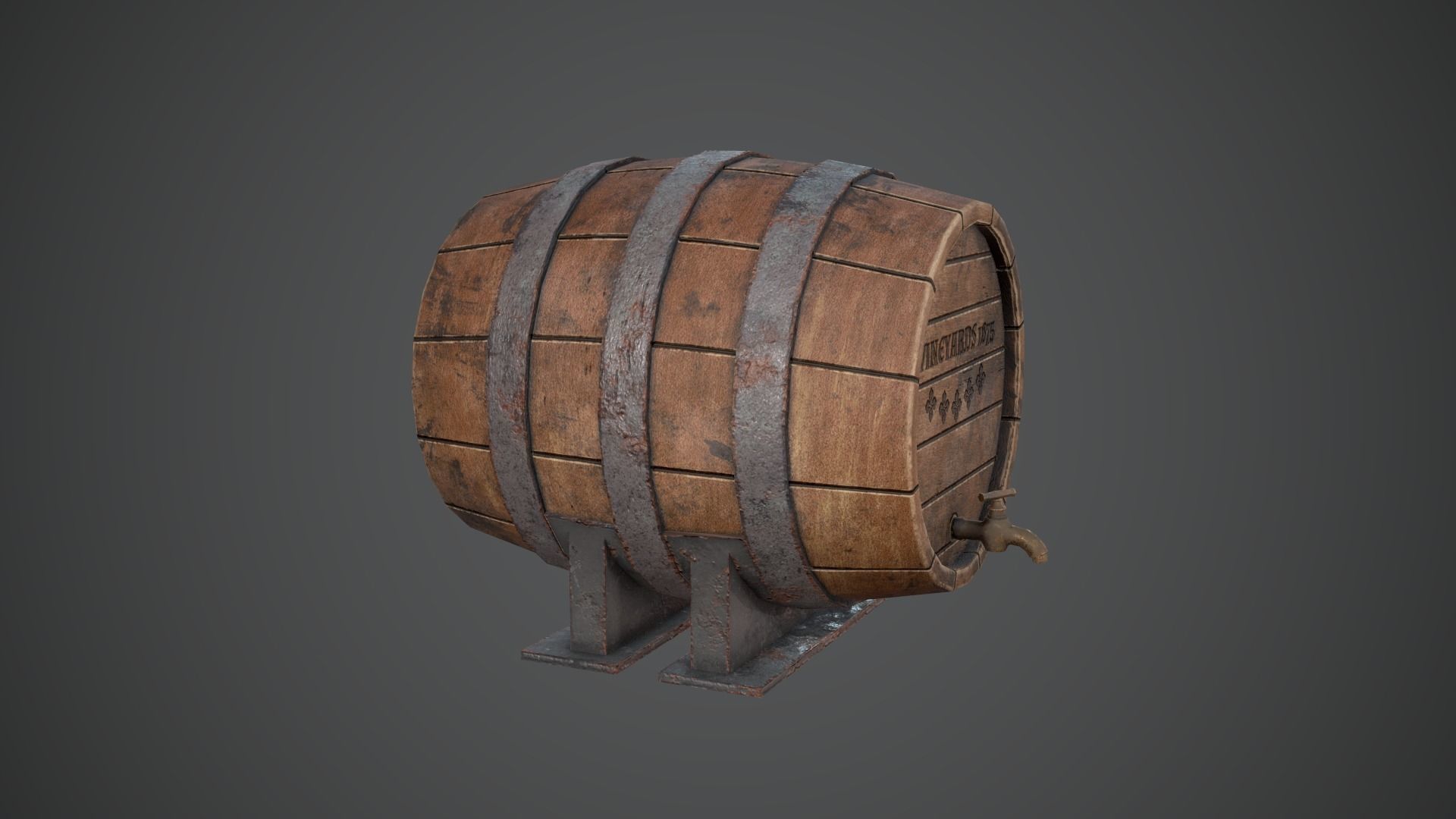 BARREL OLD Game Ready PBR Low-poly 3D model_2