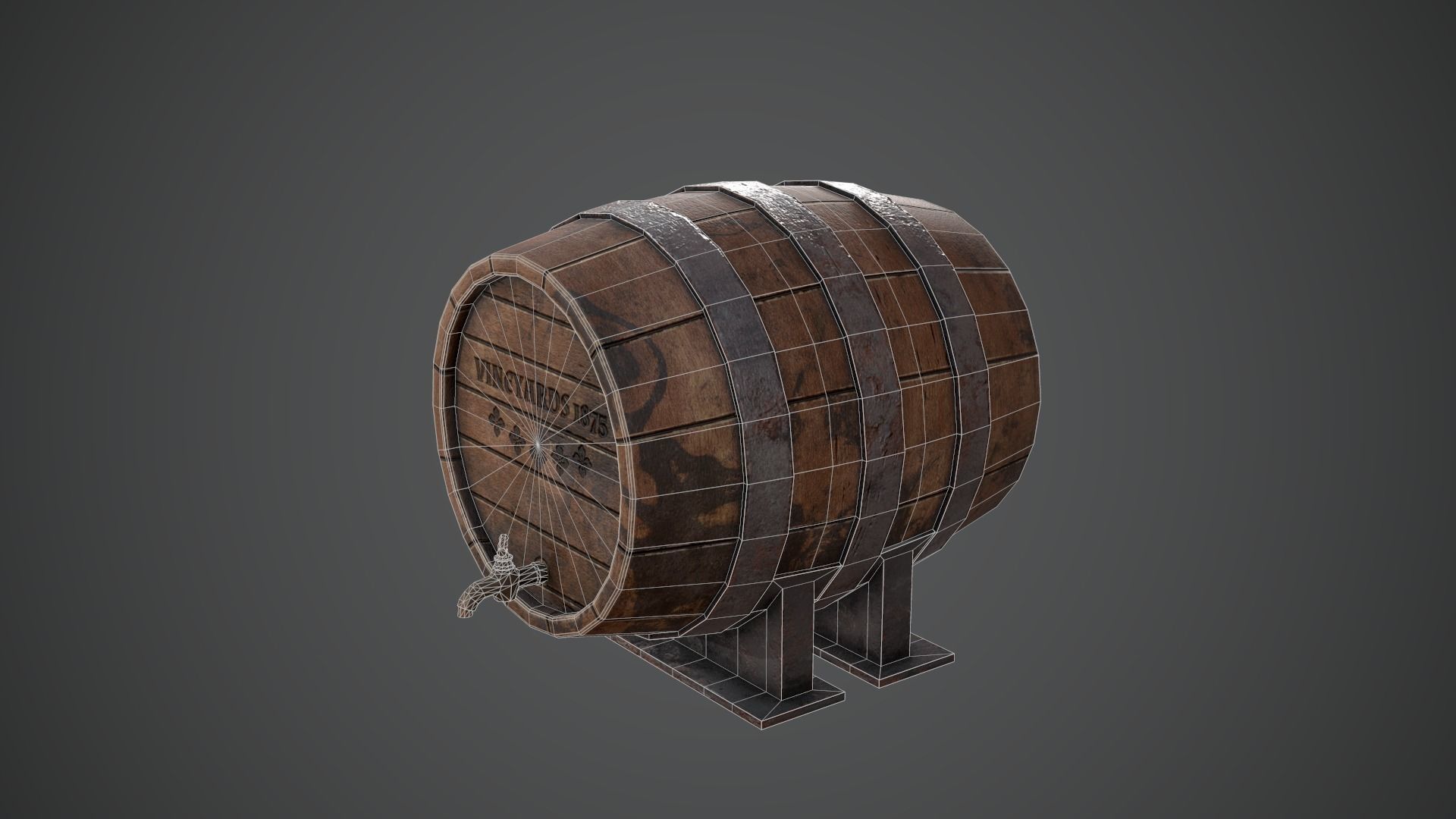 BARREL OLD Game Ready PBR Low-poly 3D model_13