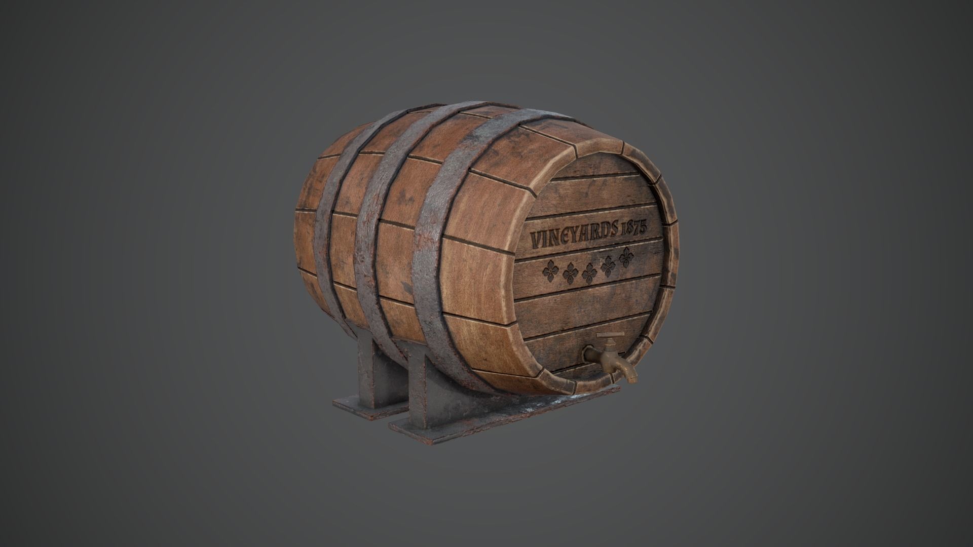 BARREL OLD Game Ready PBR Low-poly 3D model_1