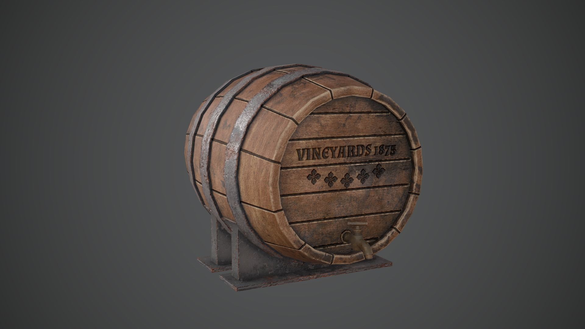 BARREL OLD Game Ready PBR Low-poly 3D model_4