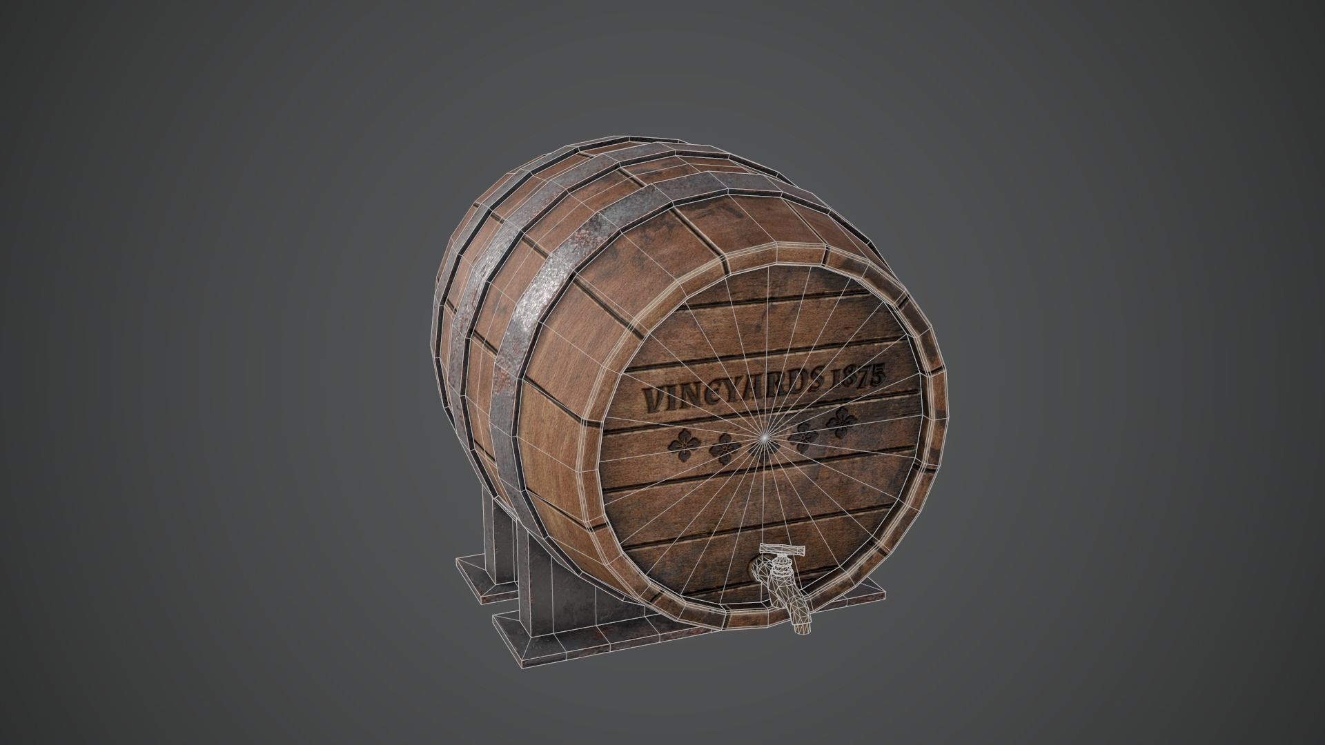 BARREL OLD Game Ready PBR Low-poly 3D model_11