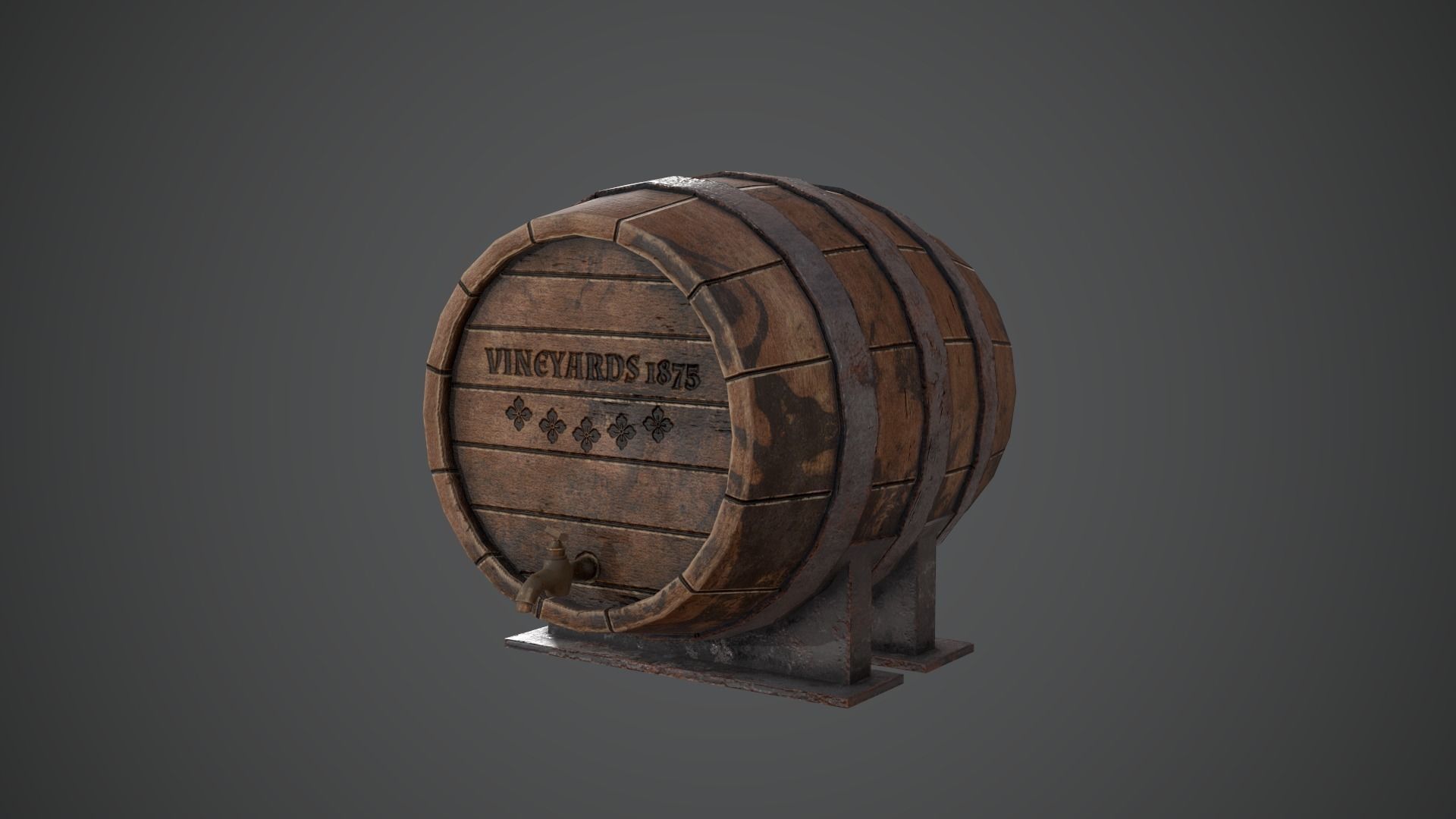 BARREL OLD Game Ready PBR Low-poly 3D model_9