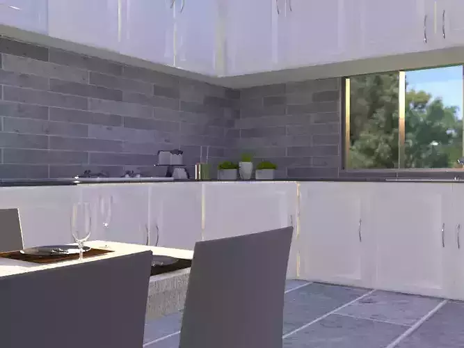 kitchen with cabinets and table
