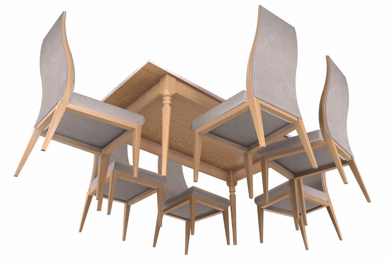 Dining table and chair Low-poly 3D model_3