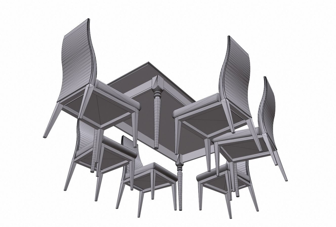Dining table and chair Low-poly 3D model_13